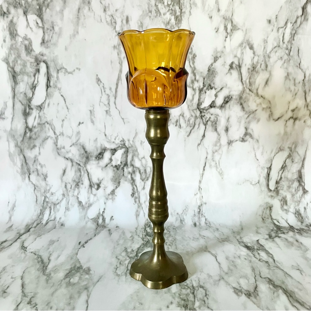 Vintage Homco amber candlestick votive holder (candlestick not included)